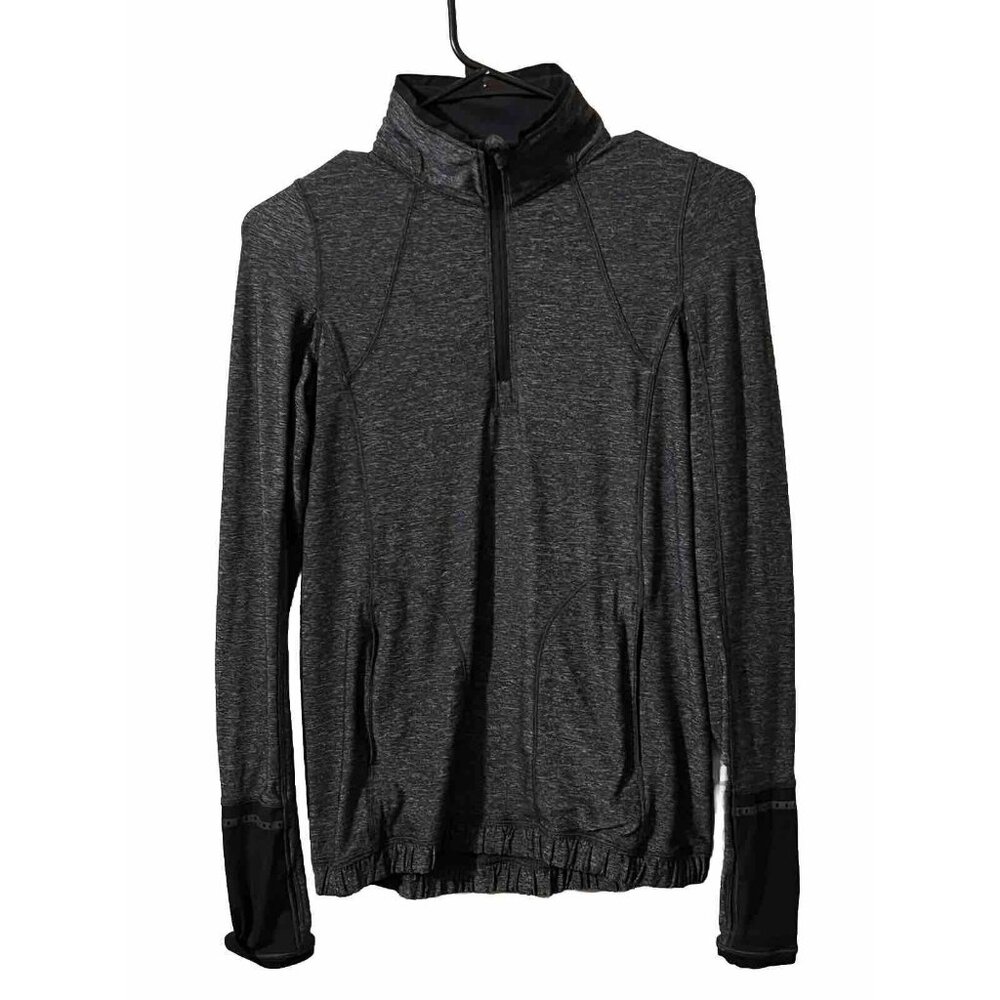 Lululemon Women's XS Long Sleeve 1/4 Zip Pullover Top Heathered Gray Black